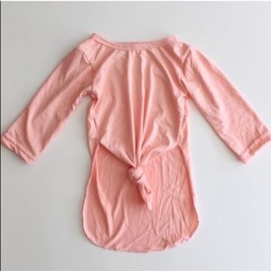 Pink Long Sleeve Tie Knot High Low Top